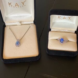 Sterling Silver - Blue Topaz & Diamond Set